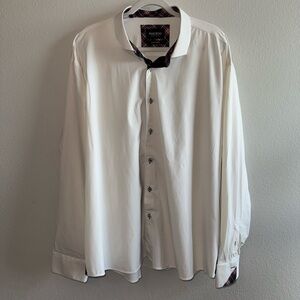 Maceoo White Button-Up Shirt with Plaid Accents